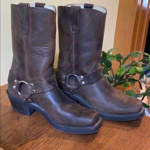 Leather brown worker harness boots